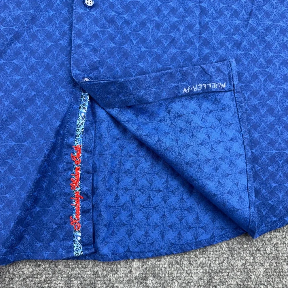Robert Graham Shirt Men's 4XL Blue Geometric Classic Fit Flip Cuff Button Up
